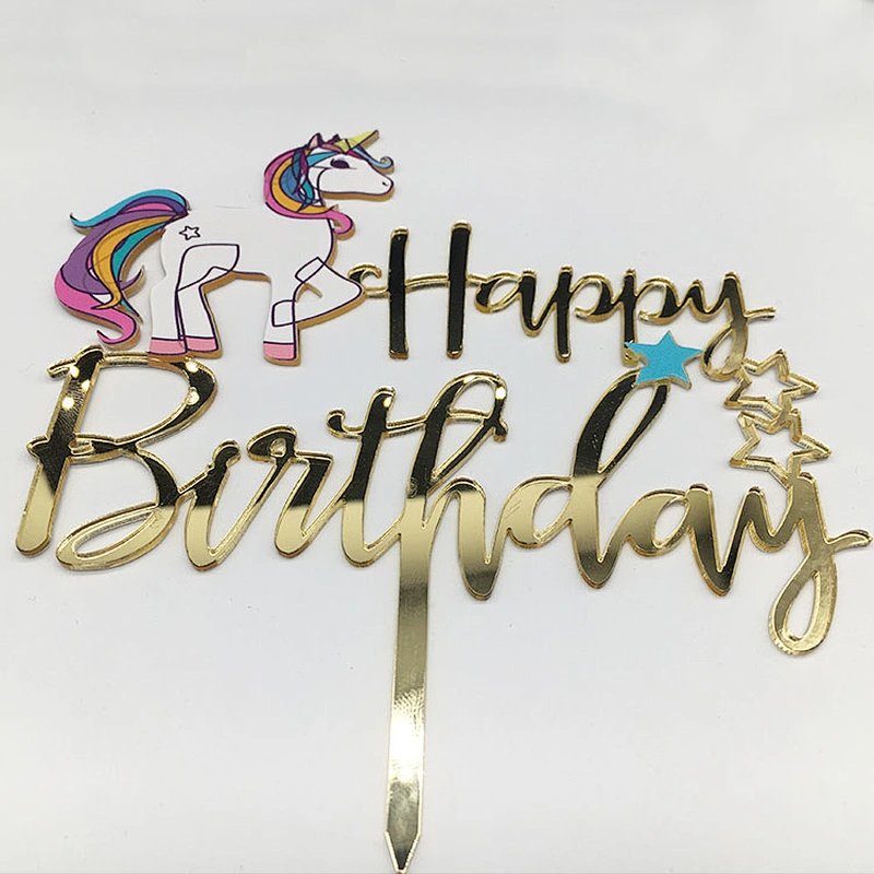 new product ideas 2021 3D Art Painting mirror gold unicorn party cake decoration acrylic cake topper