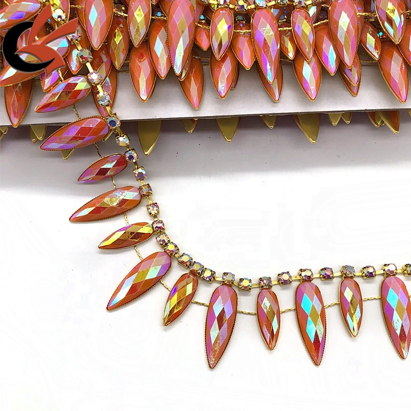 Wholesale sparkling orange AB coating resin rhinestone fringe trimming