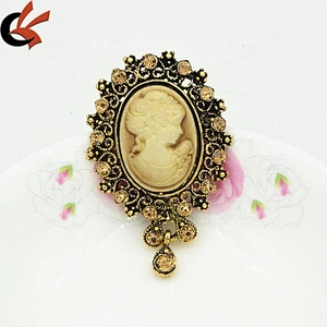 Hot Selling Vintage Beauty Head Brooch Collar Pin Queen Victoria Avatar Rhinestone Cameo Brooch Pin
