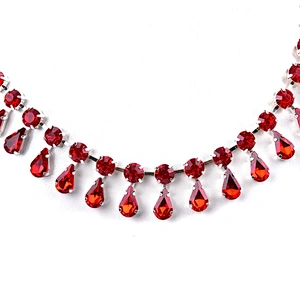 high quality handmade Costume jewelry Red Water Drop Glass Rhinestone Trimming