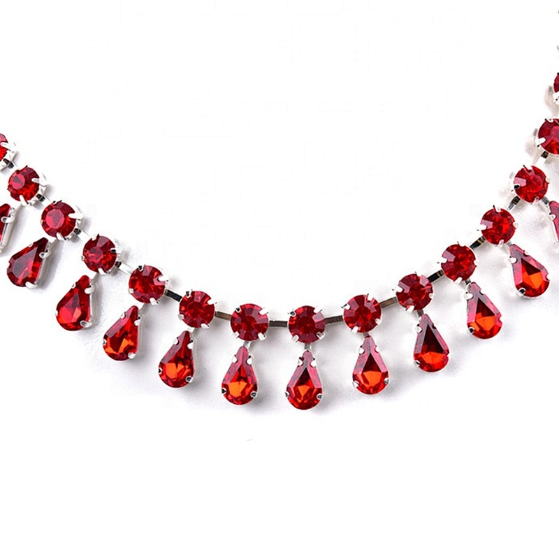 high quality handmade Costume jewelry Red Water Drop Glass Rhinestone Trimming