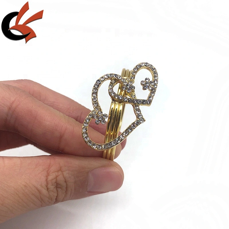 Factory Wholesale Bridal Jewellery double Hearts diamante crystal napkin ring for table decoration