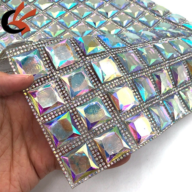 Wholesale shining clear AB crystal hot fix rhinestone mesh sheet