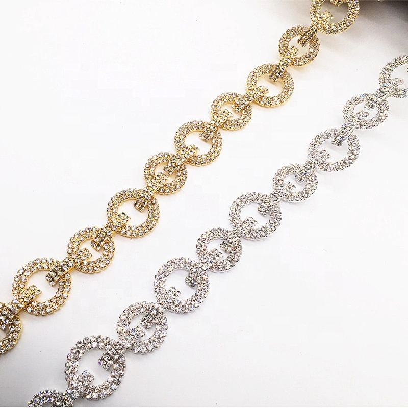 luxury crystal rhinestone hook-ups design trims sew on clear chain for bridal dress clothing garment