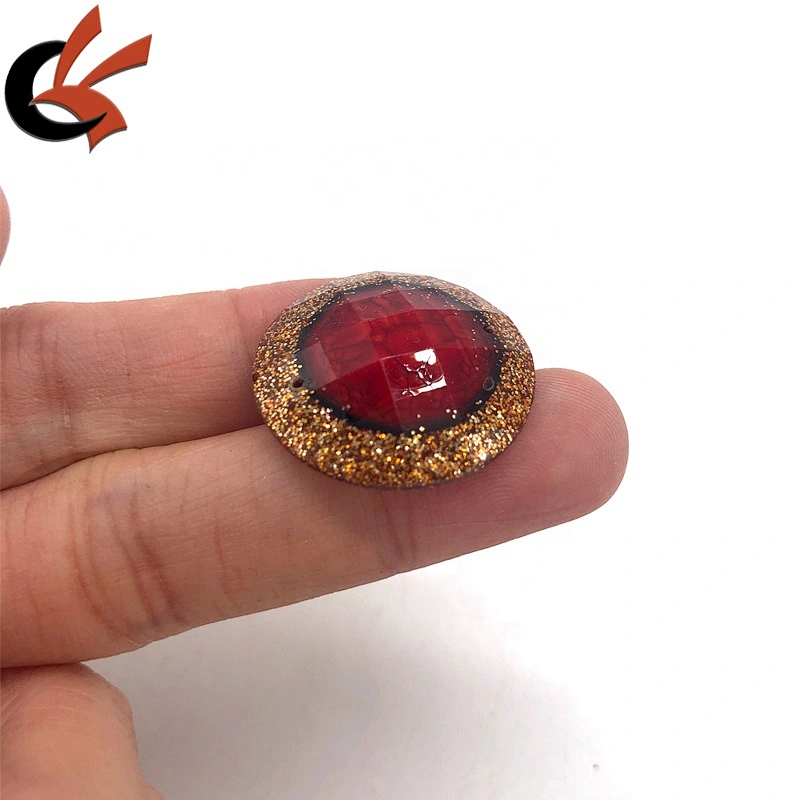 unique style round shape red with gold glitter decorate resin rhinestones