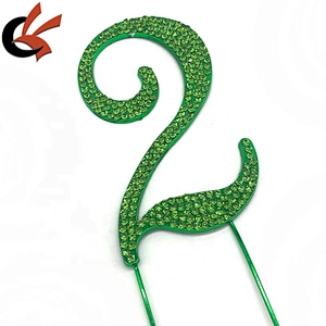 Fashion shining green metal base with green diamante decorative numbers rhinestone cake topper for birthday cake