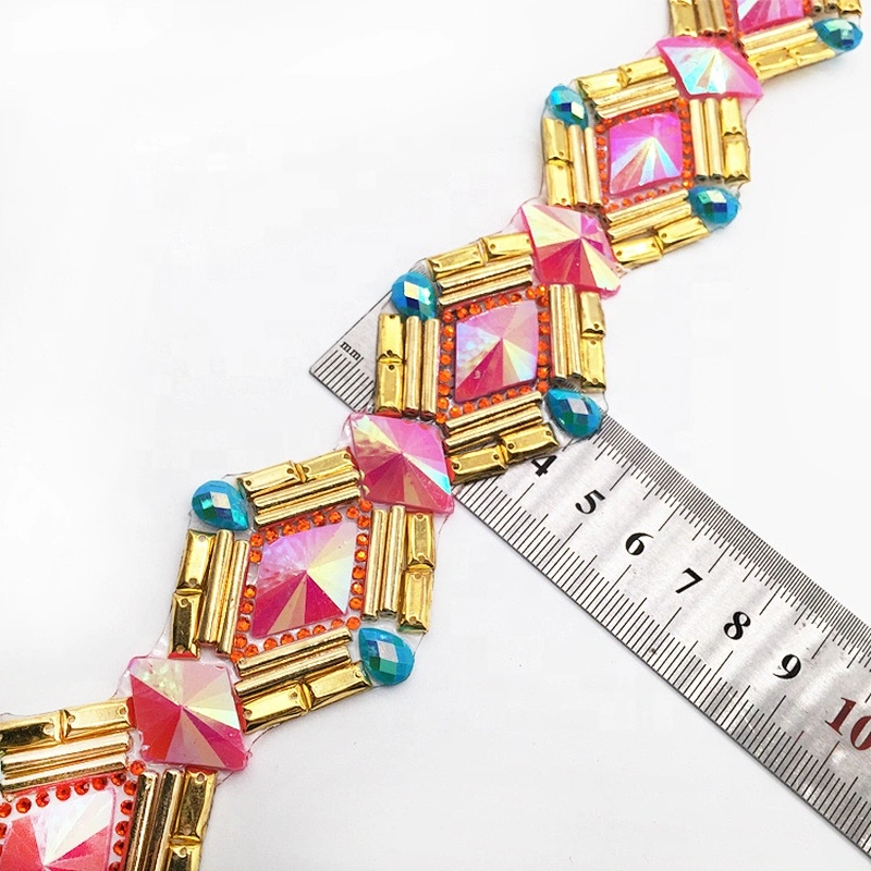 Gorgeous decorative hot fix transfer tape pink rhinestone resin trims for carnival costume