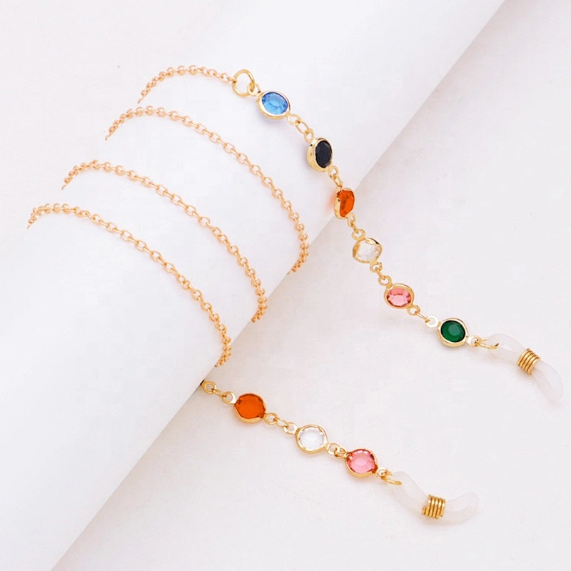 colorful acrylic rhinestone metal eyewear chain sunglasses lanyards face masking lanyard