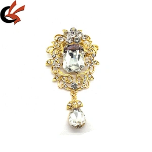 Fancy vintage metal flower hanging brooch crystals muslim women hijab brooch pin