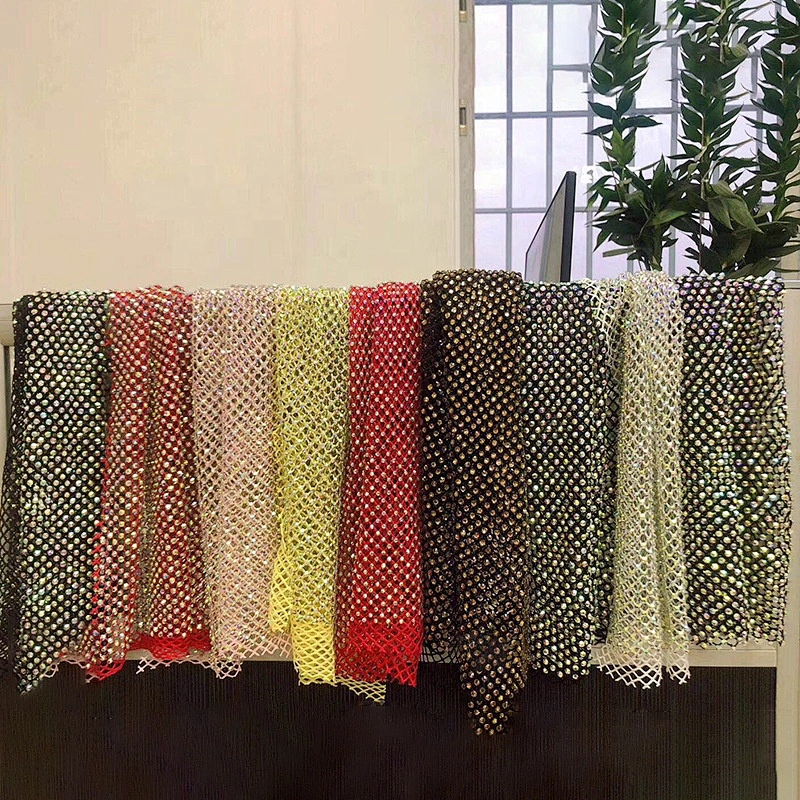 Factory Wholesale Elastic Stretch Crystal Trimming Rhinestone  Mesh Fabric For Shoes Clothes Garment Accessories