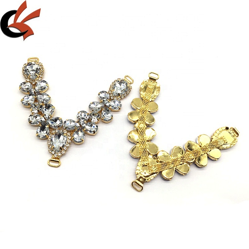 Fancy handmade diamante sew on rhinestone shoe chain buckle acrylic colors bikini connector