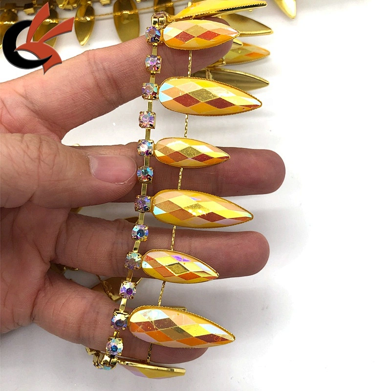 Factory dance dress decoration yellow AB drops rhinestone trimming