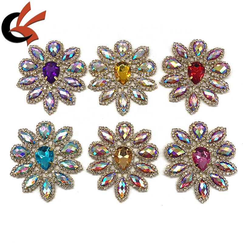 Diamante Rhinestones Gold Metal Motif Crystal Patch for Bridal Dress Embellishments