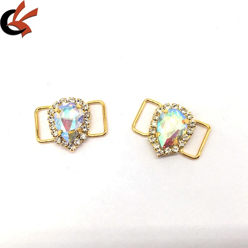 China make small bikini ornaments waterdrop centre crystal swimwear bikini buckle connector
