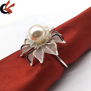 Guangzhou Factory Anniversary Wedding Occasion Silver Lace Lotus Flower Beads Napkin Ring