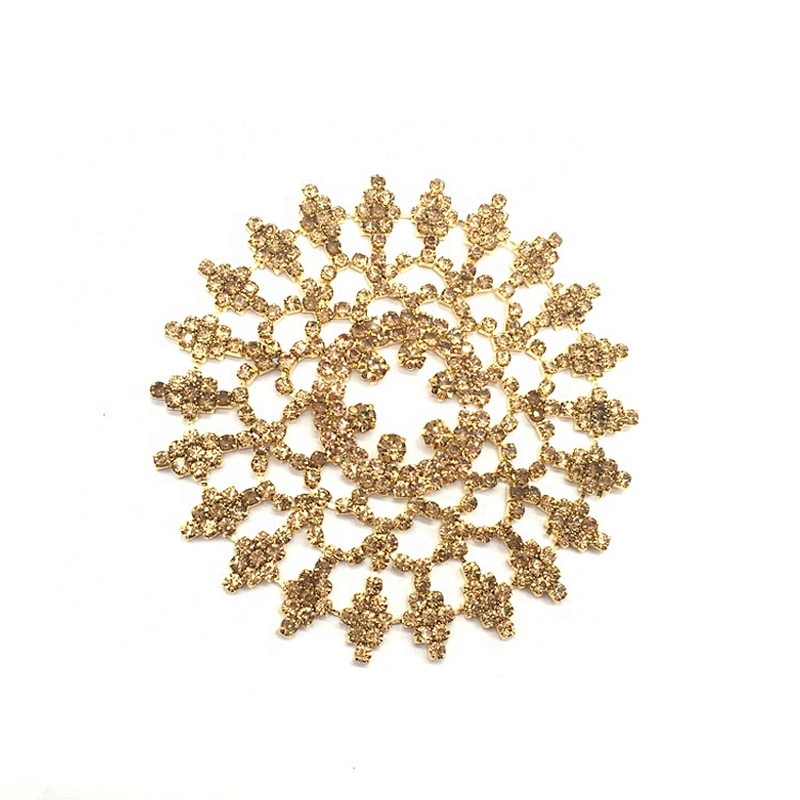 wholesale fashion luxury sewing large flower strass bedazzled dark gold rhinestone applique