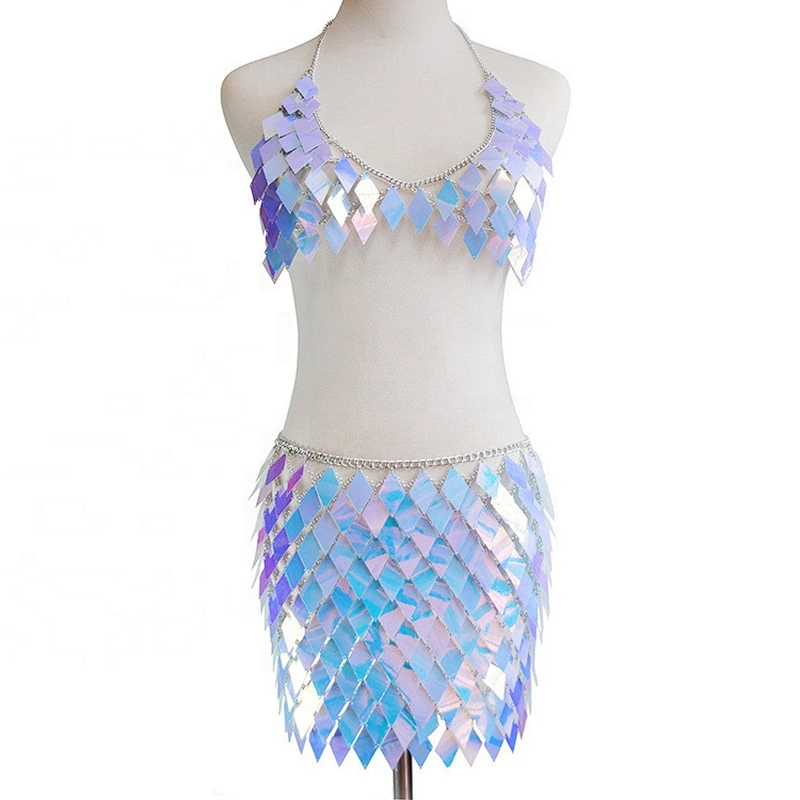 Sexy Shiny Vacation Style Beach Diamond Rhinestone Gems Bikini Body Chain  Suit
