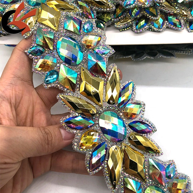 Costume applique embellishment large size hotfix iron on rhinestone trims