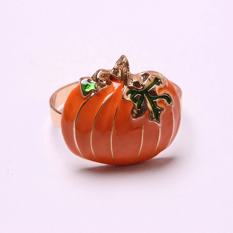 wholesale wedding Christmas dinner accessories gold orange enamel metal disposable pumpkin shaped napkin holder ring