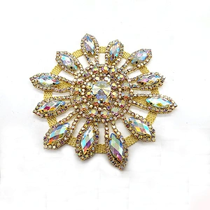 Handmade Lady's flower beaded rhinestone brooch  for bridal clothes  sewing on wedding dress