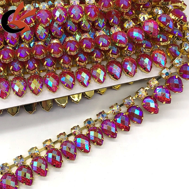 shining glitter hot pink AB color crystal rhinestone decorative chain trimming