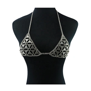 Stitching personality bikini accessories hollow geometric triangle halter metal bikini bra body chain
