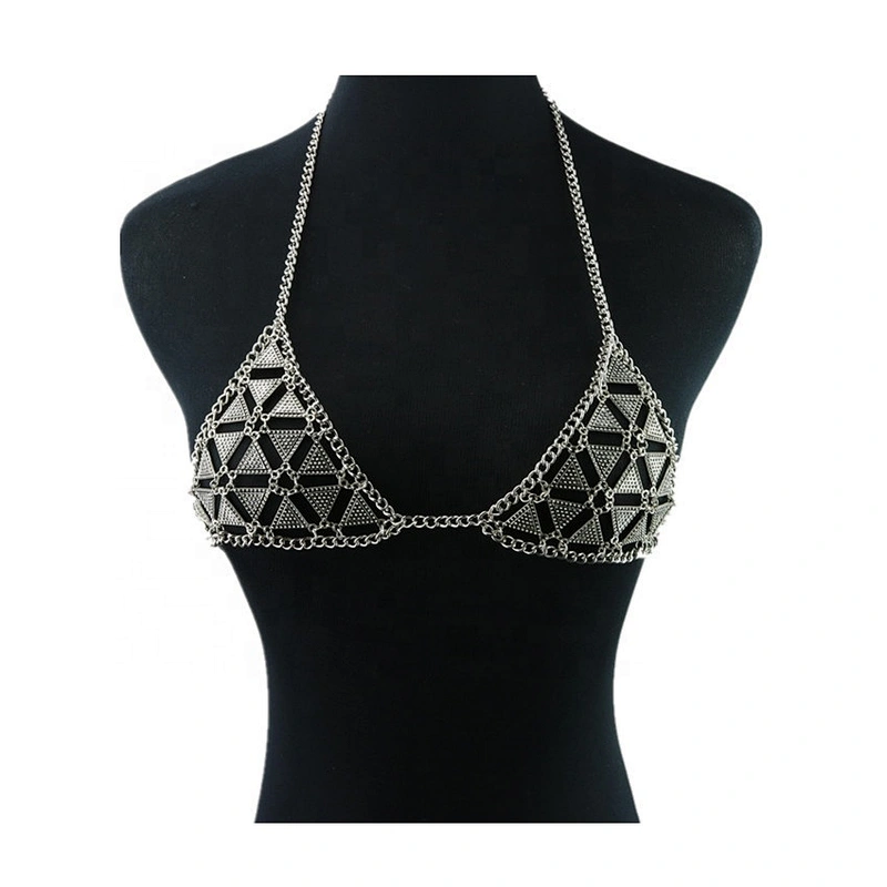 Stitching personality bikini accessories hollow geometric triangle halter metal bikini bra body chain