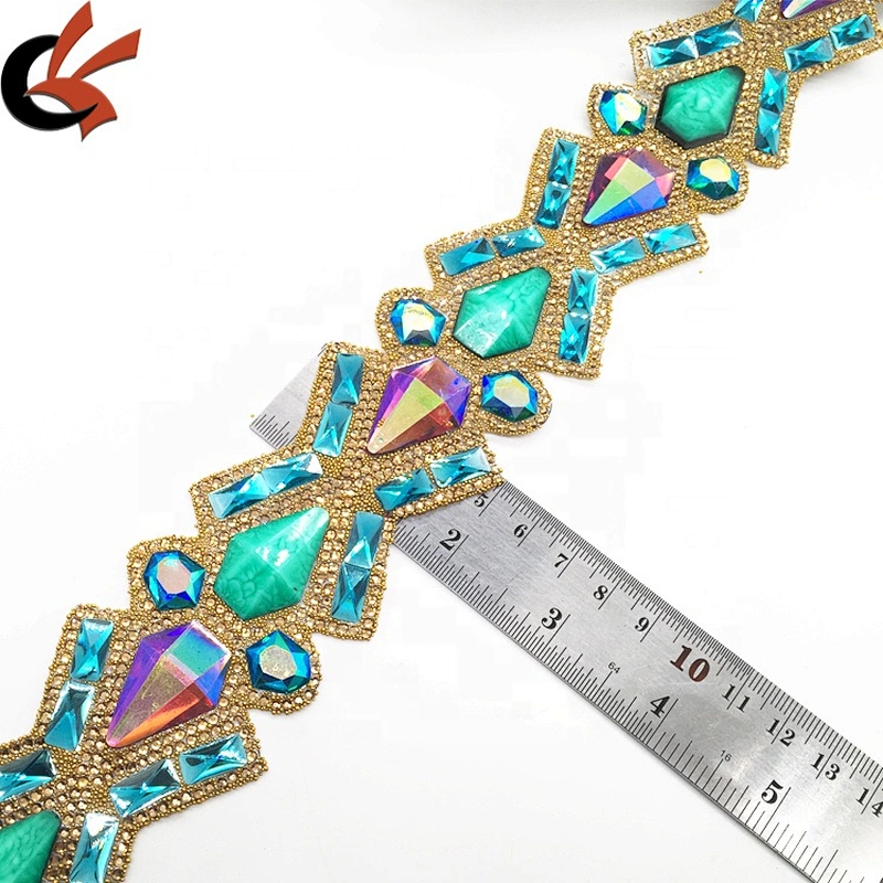 Top Quality Handmade Iron On Heat Transfer Applique Trim Chains Resin Jewelry Hotfix Trimming Tape