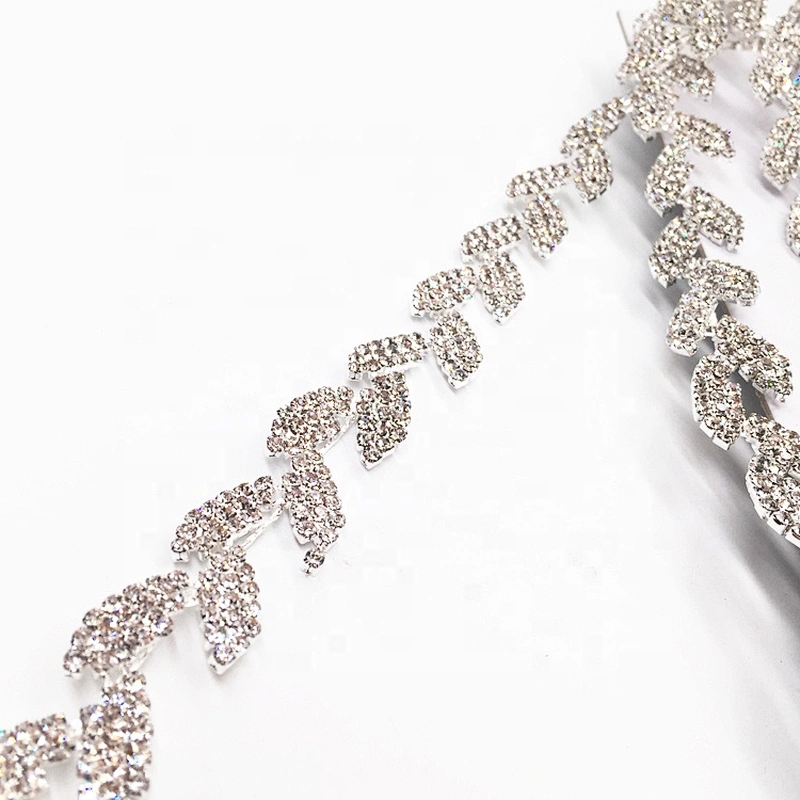Fashion wedding dress accessories simple rhinestone chain leafage design crystal trims wholesale