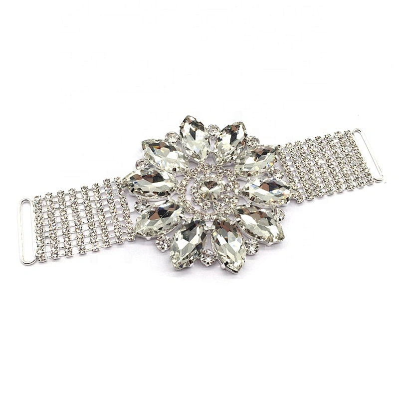 Fashion high end luxury rhinestone applique large flower diamond silver setting crystal bikini connector