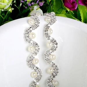 hot sell crystal pearl rhinestone metal chain trim for bridal dress decoration