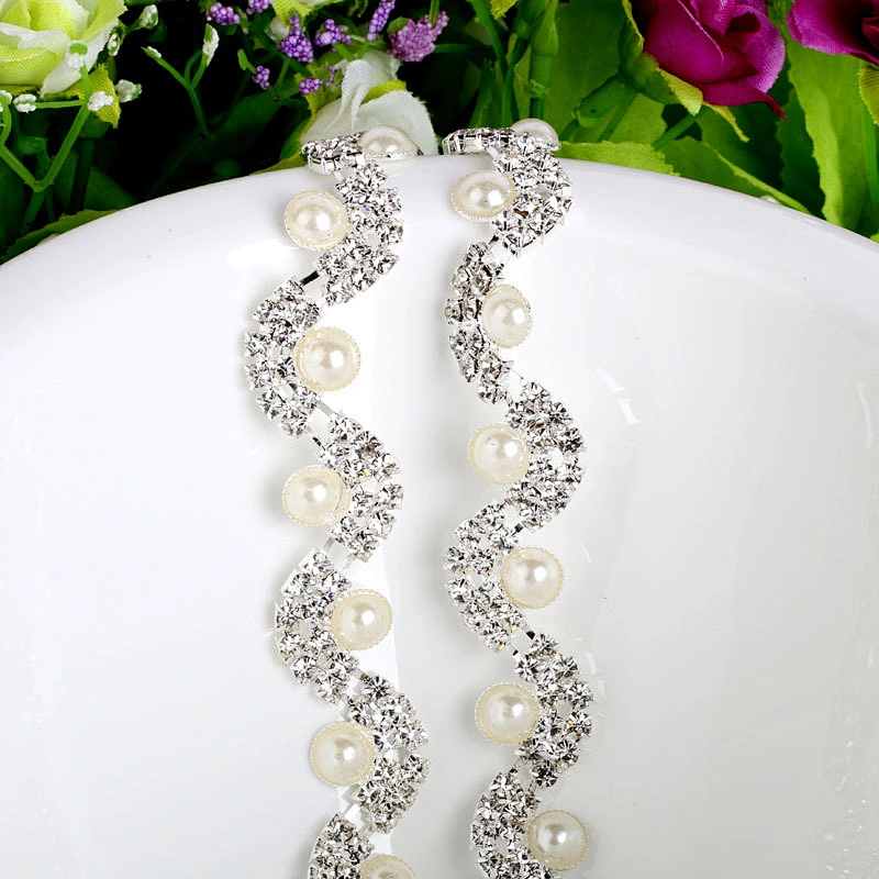 hot sell crystal pearl rhinestone metal chain trim for bridal dress decoration