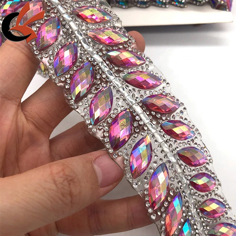 New style Pink AB crystal hot fix rhinestone tape roll iron on motif trimming