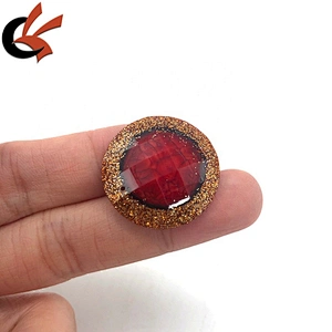 unique style round shape red with gold glitter decorate resin rhinestones