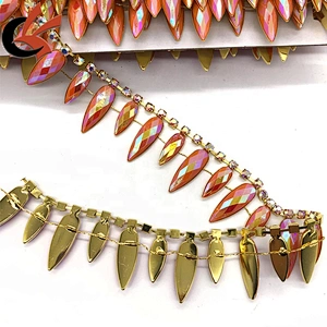 Wholesale sparkling orange AB coating resin rhinestone fringe trimming