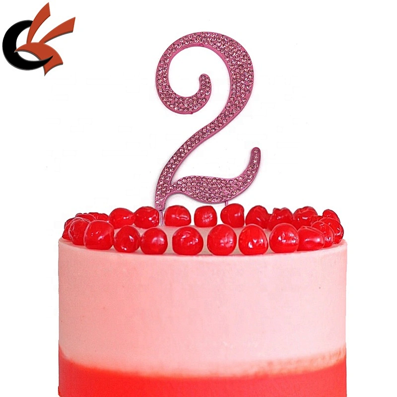 Girls birthday cake decoration pink base with pink crystal numbers rhinestone cake topper