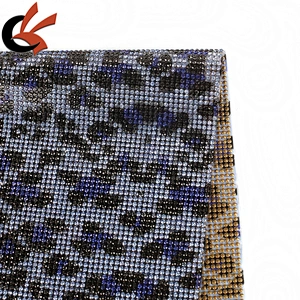 Fashion leopard print black and clear full crystals Heat transfer iron on rhinestone mesh sheet