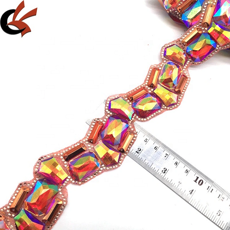 2021 hot sales garment accessories red ab resin rhinestone banding trims for decoration