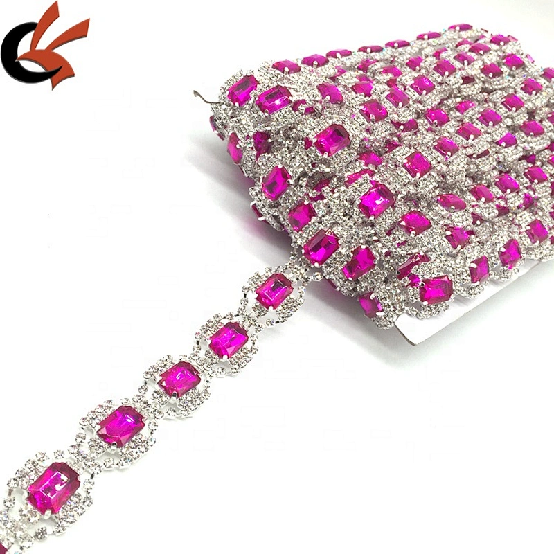 Bulk wholesale wedding decorative glass rhinestone silver setting rose crystal lace trim