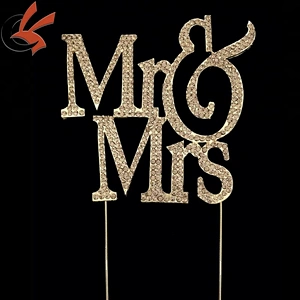 Hot Sale Gold Tone Mr & Mrs Rhinestone Cake Topper Wedding Decoration Sign Pick