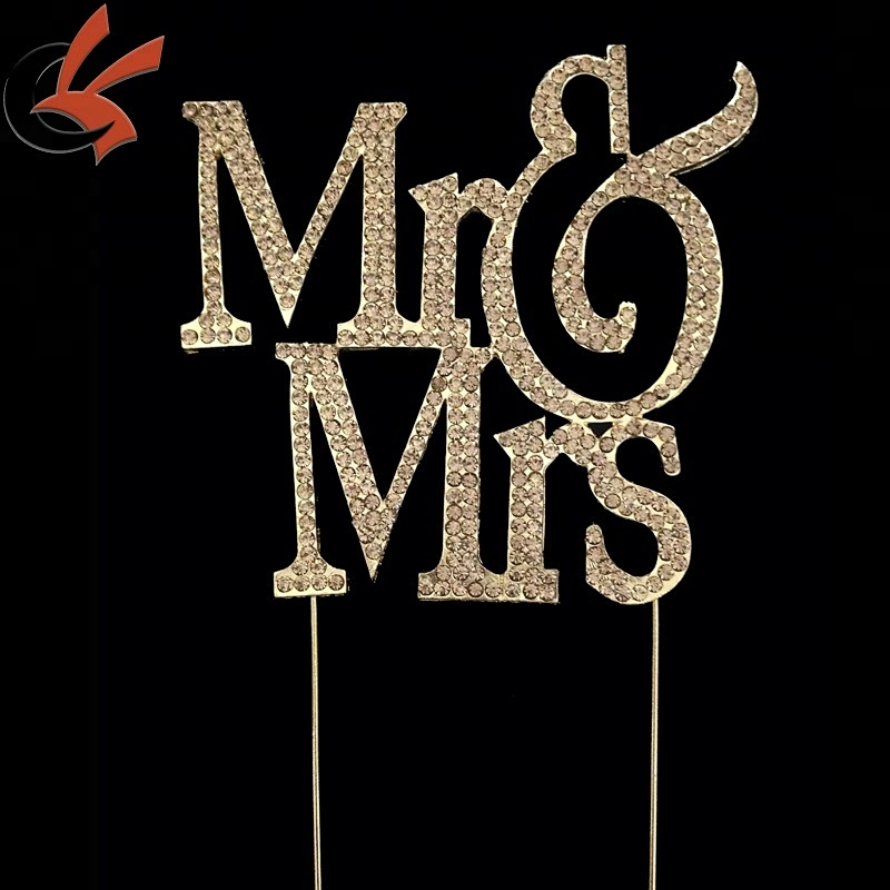 Hot Sale Gold Tone Mr & Mrs Rhinestone Cake Topper Wedding Decoration Sign Pick