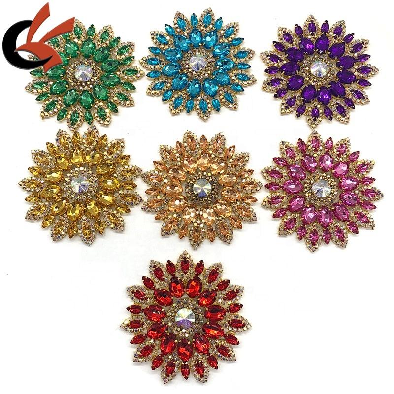 Red Gold Sew on Crystal Rhinestone Applique Embellishment