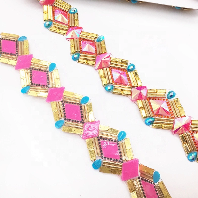 Gorgeous decorative hot fix transfer tape pink rhinestone resin trims for carnival costume