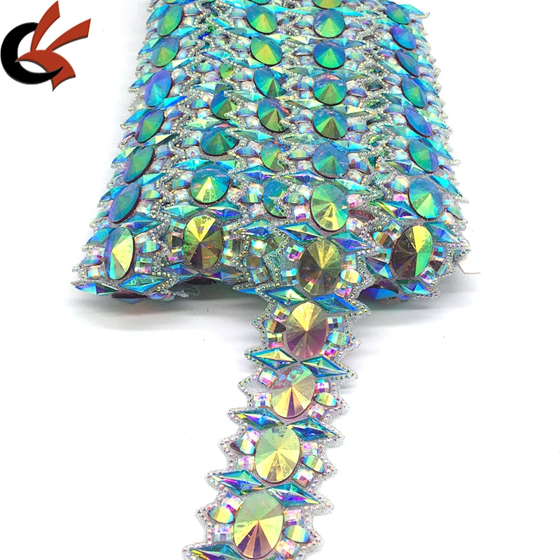Hot fix rhinestone colors ab crystal resin beaded banding trims for garment accessories