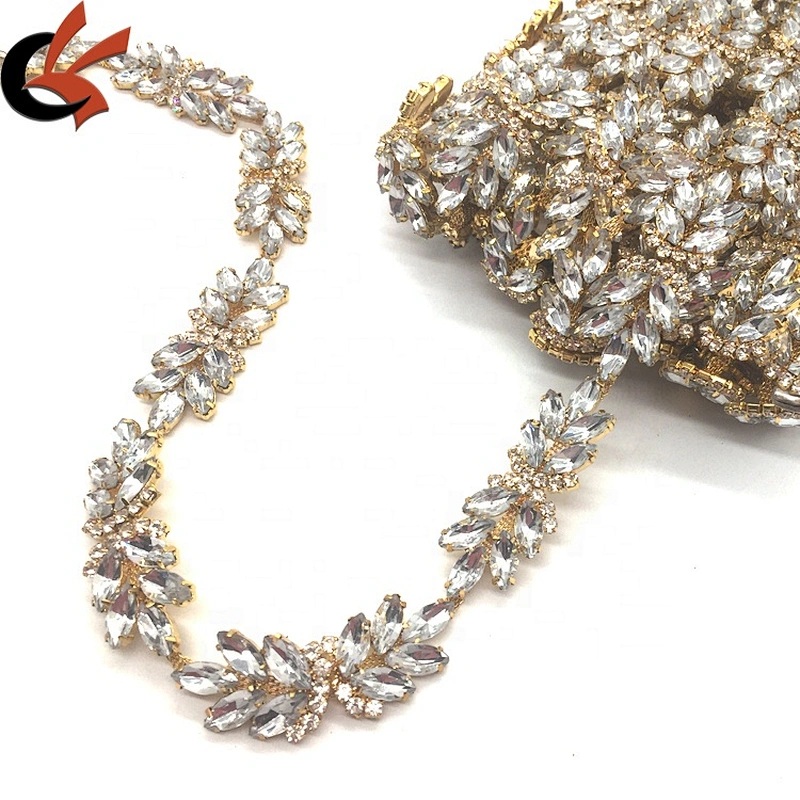 Cheap price garment decorative fabric crystal fashion yards acrylic rhinestone banding chain trims