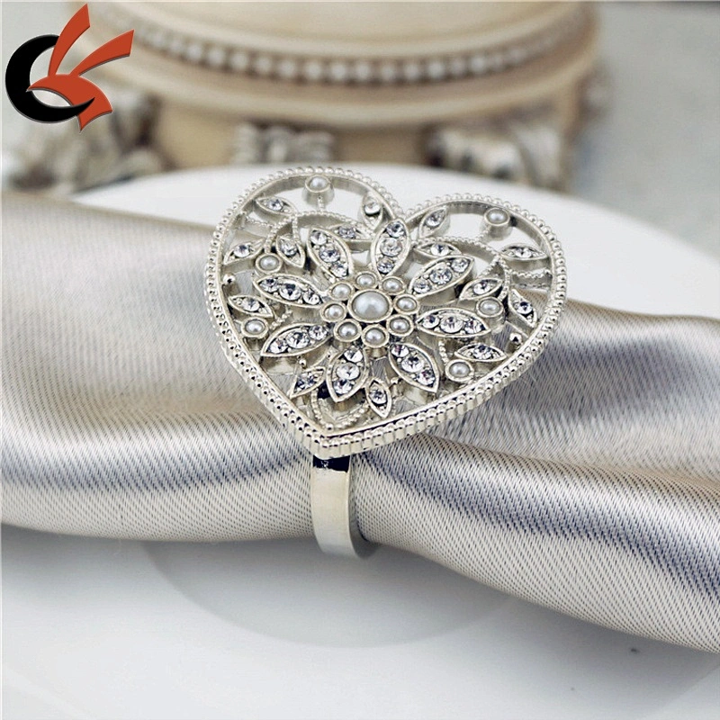 Silver Crystal Heart Napkin Ring for Wedding Party Dinner