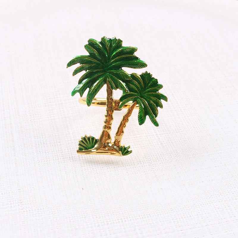 Custom 2021 new product hot sale metal green coconut leaf shape palmtree napkin ring for beach wedding