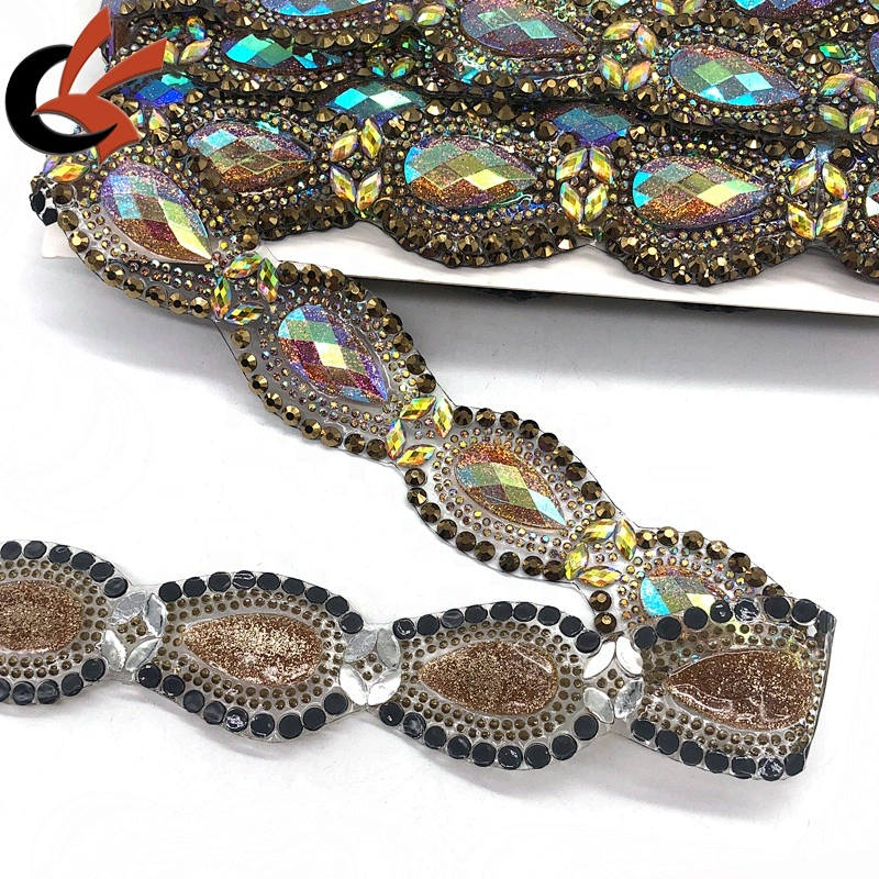 Factory wholesale heat transfer gold fancy rhinestone trims