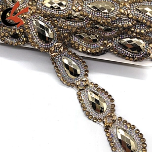 Metallic gold color crystal customized rhinestone iron on apparel trimming