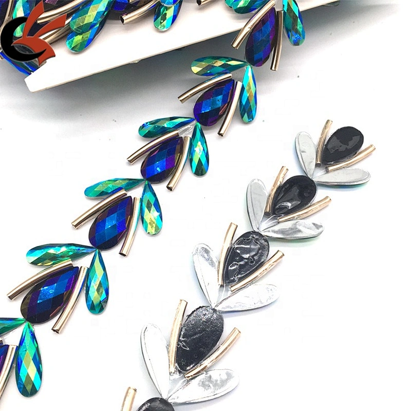 Sewing available trimmed collar resin rhinestone hot fix fabric trims for cloth shoes bag